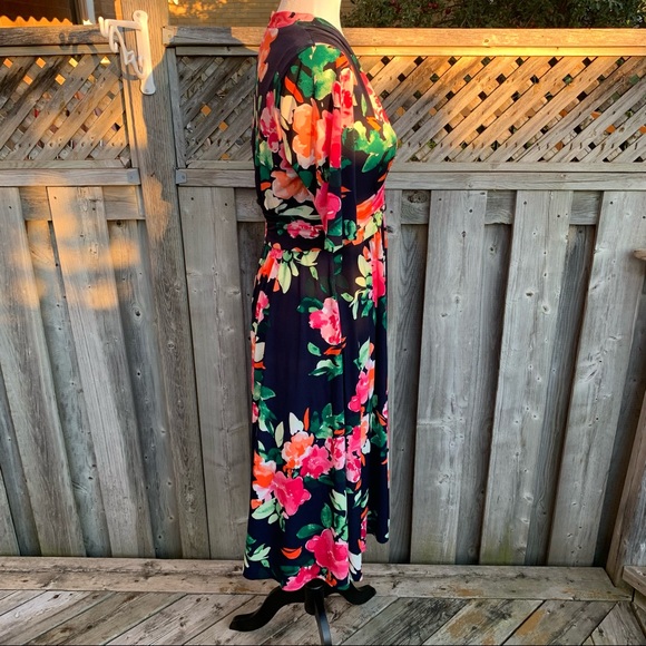 Vince Camuto Floral Midi Dress - Navy and Pink - Picture 3 of 10